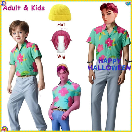 KPp Boys Abby Cosplay Floral Shirt Wig Hat 2026 Disfraz Soda Pop Costume Kids Men Halloween Party Clothes