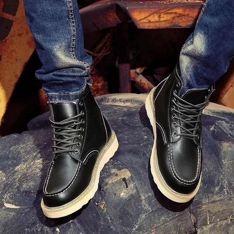 Winter Leather Men Boots Warm Mens Snow Boots with Fur Waterproof Handmade Male Ankle Boots No-slip High Top Male Work Shoes