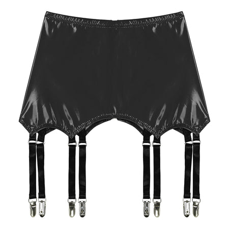 Womens Garters Latex Skirts Ladies Suspender Belt Wet Look Patent Leather Mini Skirts Garters with Metal Clips Clubwear Costume