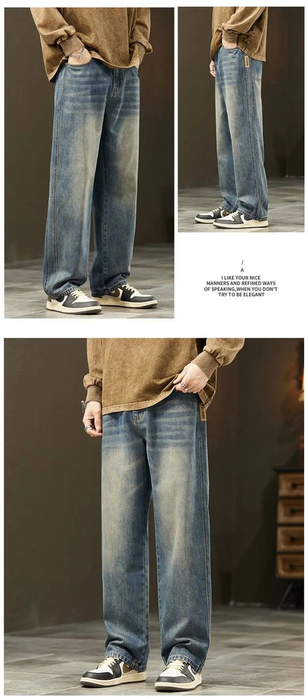 Streetwear Vintage Jeans Men's New Personality Thin Fashion Personalized Loose Trousers Casual Straight Wide Denim Pants Male