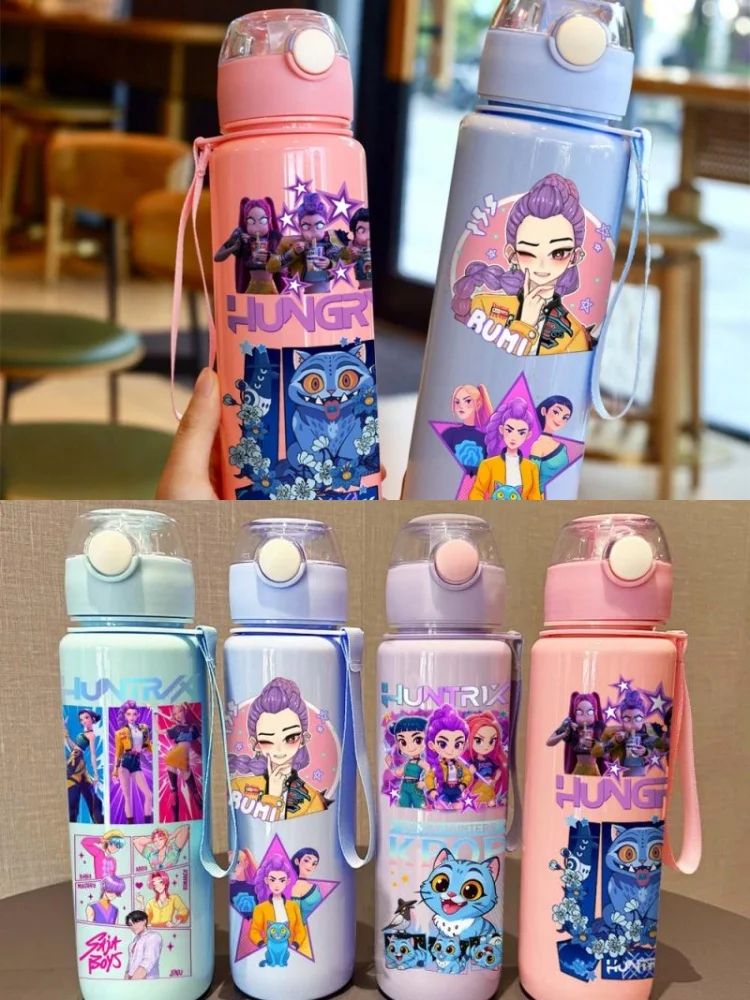 Kpop Demon Hunter Water Bottle with Straw 700ml Kids Summer Anime Cup Girls Boys Outdoor Sport Mug School Office Accessory Gift
