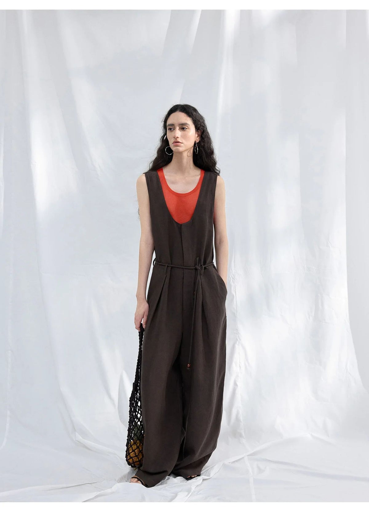 Colne U-Neck Linen Blend Vest And Knife Pleat One-Piece Pants Women's Fashion Design Sensation Tianli Material Long Pants