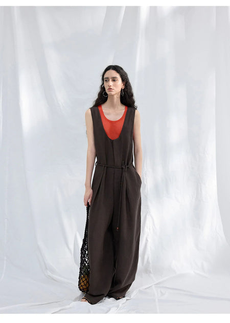 Colne U-Neck Linen Blend Vest And Knife Pleat One-Piece Pants Women's Fashion Design Sensation Tianli Material Long Pants