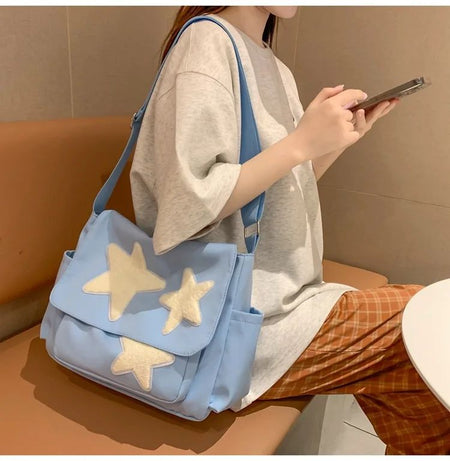 Women Star Pattern Y2k Messenger Bag Casual Tote Lady Simple Large Capacity Shoulder Bag Girl Travel School Bookbag Handbag