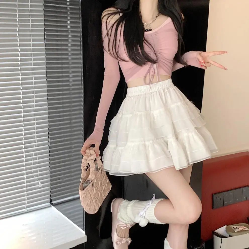 Plus Size New Style Pure Desire Aesthetic Mini Dress Net Yarn Fairy Puff Skirt High-Waisted Slimming Lace Cake A- Line Skirt ...