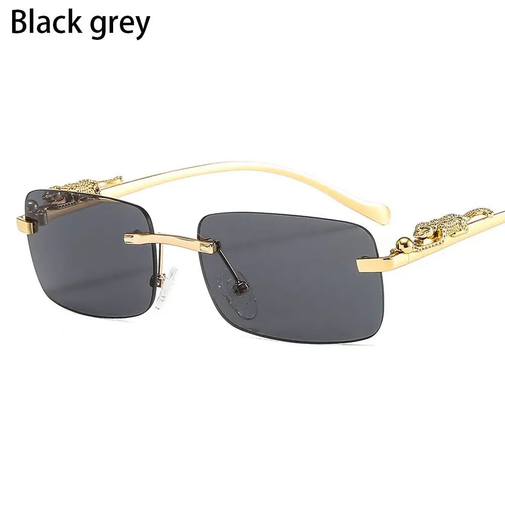 Rimless Square Sunglasses Women Men Luxury Brand Designer Popular Travel Driving Metal Leopard Head Sun Glasses Shade Eyewear