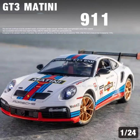1:24 Alloy Porsche 911 GT3 RSR Sports Cars Diecast Miniature Models Toy with Sound Light Pull Back Vehicle Boys Collection Gifts