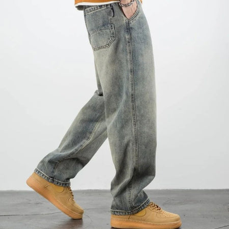 Men's Jeans Retro Cargo Trousers Straight Man Cowboy Pants Punk Washed Luxury Designer 2025 Trend Y2k Vintage Korean Style Baggy