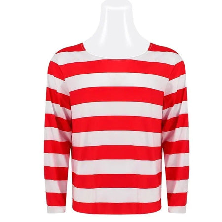 Wheres Waldo Striped Shirt Youth  Boys Wally Costume Shirt Glasses and Hat Socks Unisex Adults Carnival Cosplay Costume