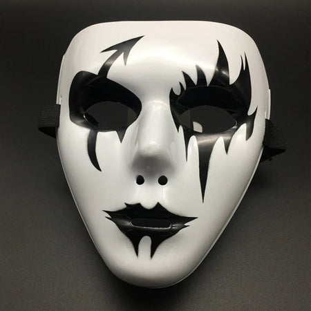 Masquerade Halloween Full Face Mask Hand Painted White Death Clown Black Gold Adult Street Dance Eye Mask Prop