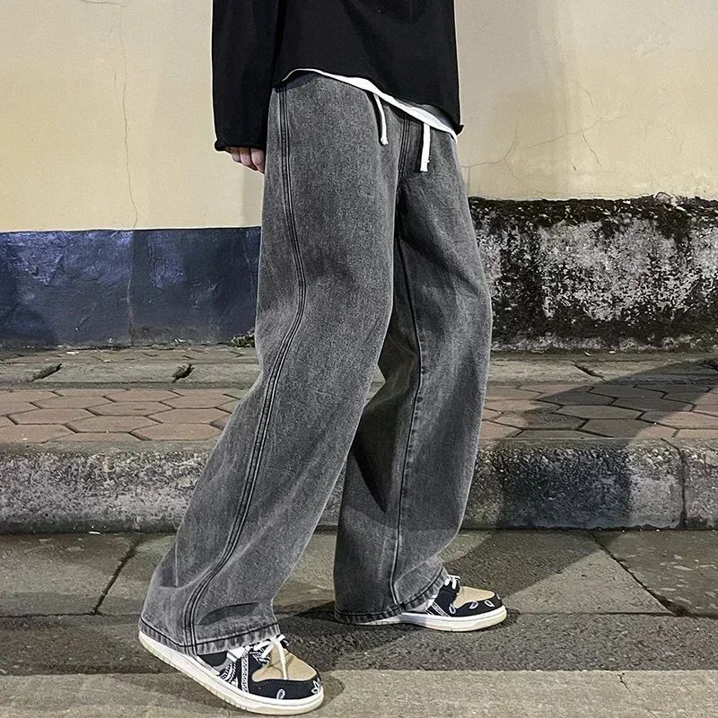 2025 autumn and winter Korean Style Straight Leg Jeans Men's Fashion Versatile Loose Thin Pants Men's Washed Retro ?