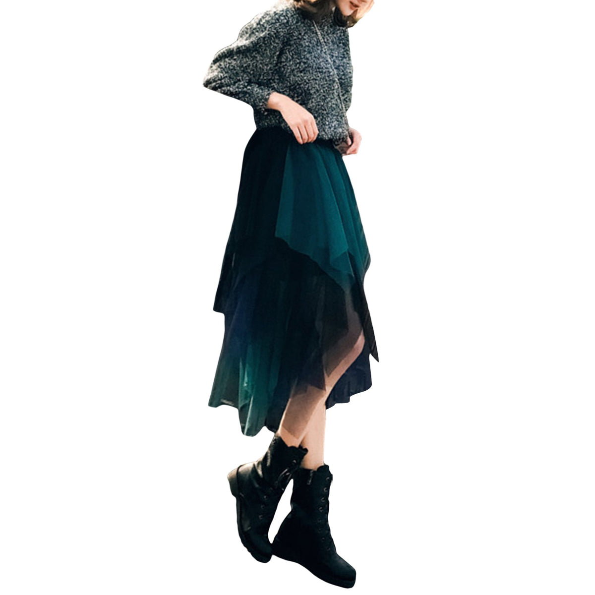 New Fairycore Lady ´s Fashionable Sexy Solid Color Mesh Skirt, Irregular Elastic Tulle Bubble Skirt, Daily Life and Vacation
