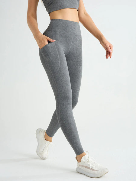 New High Waist Women's Leggings Stretch Yoga Pants Tights With Pockets Push Up Fitness Running Sportswear Solid Color Pants