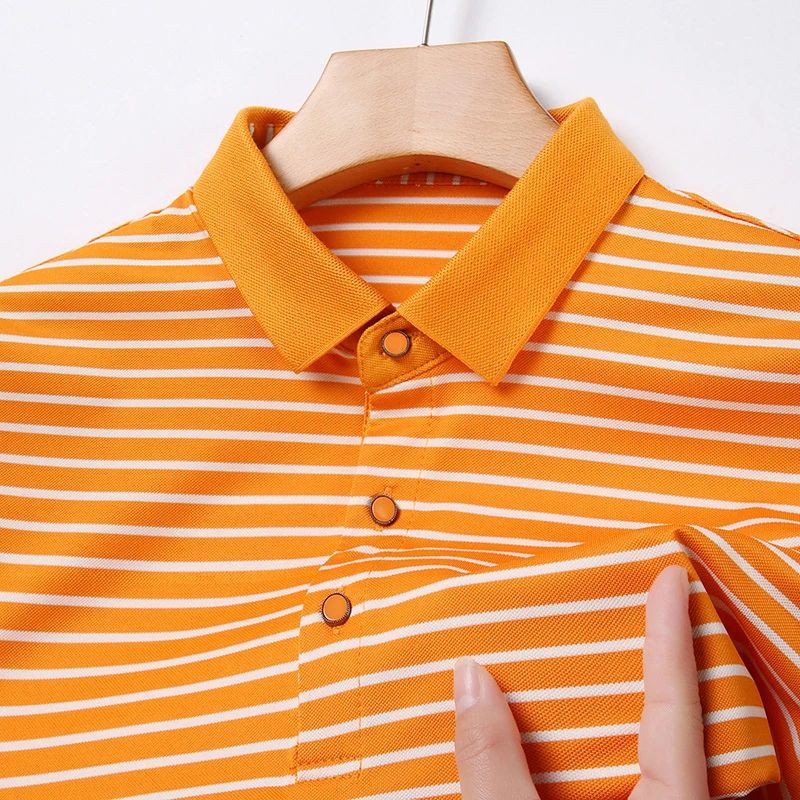 2024 Men's New Striped Cotton Business Casual Short Sleeved POLO Shirt Fashion Short Sleeved Comfortable and Breathable Top