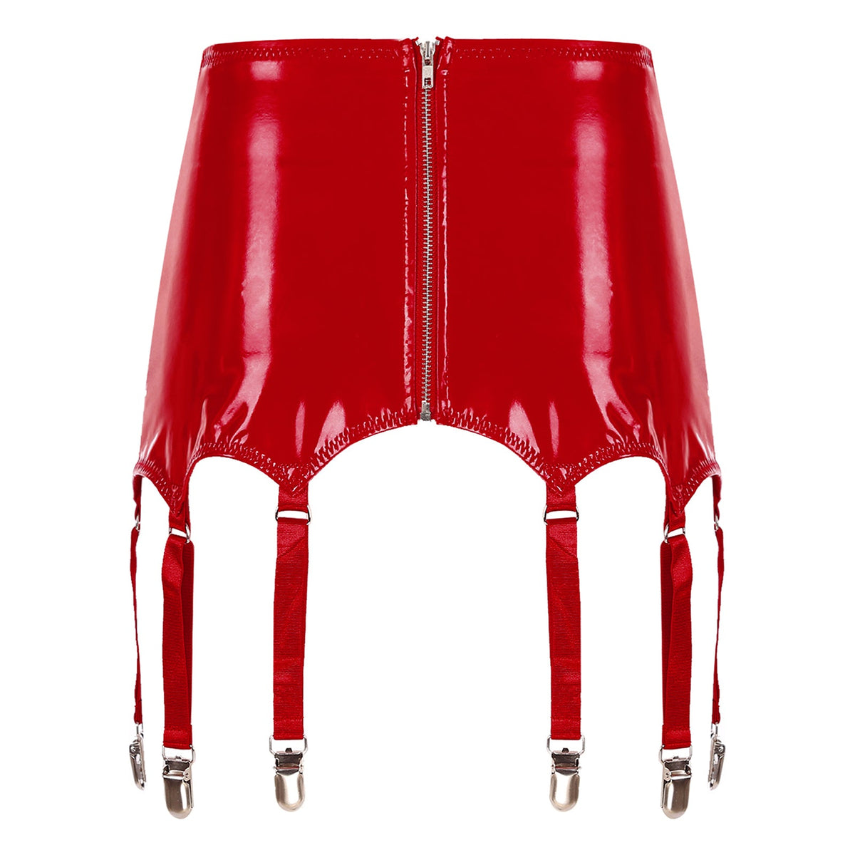 Womens Garters Latex Skirts Ladies Suspender Belt Wet Look Patent Leather Mini Skirts Garters with Metal Clips Clubwear Costume
