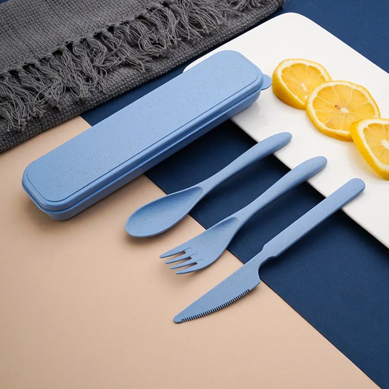 Creative portable cutlery box knife, fork and spoon set plastic student canteen travel portable three-piece set