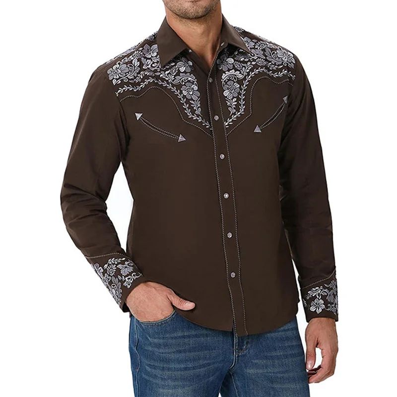 Tribal western men's top shirt pattern blue pink black trendy fashion casual party high quality material 2025 new suit