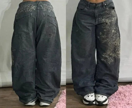 Streetwear New Fashion Oversized Embroidered Baggy Jeans Female Y2K Harajuku Hiphop Retro Gothic High Waist Wide-leg Pants Pants