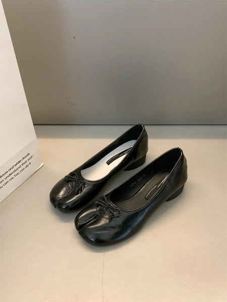 Tabi Shoes Ballet Falts Leather Ballerina Shoes For Women Split Toe Flats Tabi Shoes Slip On Soft Bottom Moccasins with Bowknot