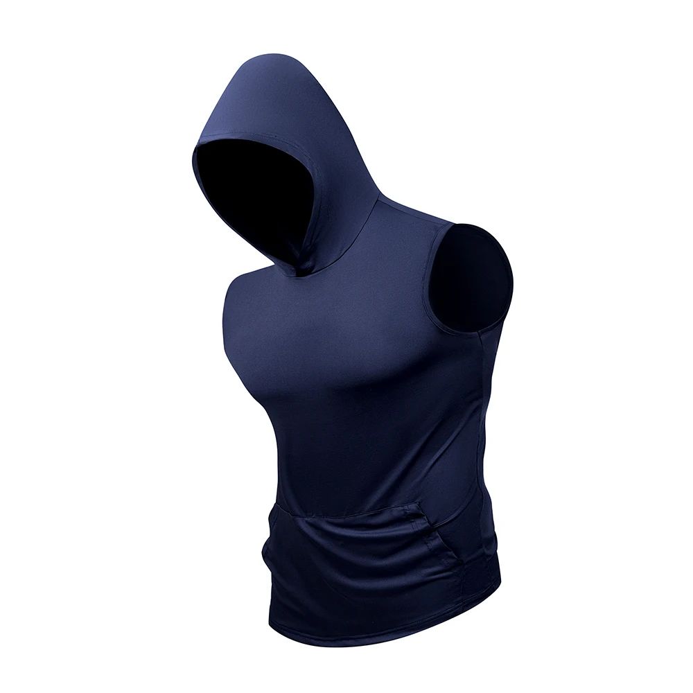 Men's Quick Dry Vest with Hoodies Solid Color GYM Tank Top Tees Summer Men's Sleeveless Pullover Fitness Swimming Running Shirt