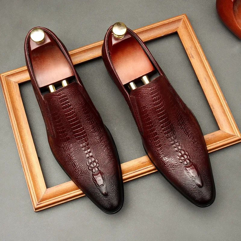Handmade Mens Wedding Oxford Shoes Black Blue Genuine Leather Flat Dress Shoes Crocodile Pattern Summer Business Formal Loafers