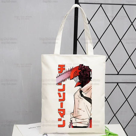 Chainsawman Kawaii Pochita Denji Shopping Bag Bolsas De Tela Shopper Chainsaw Man Anime Shopping Jute Bag Cotton Bag Jute Sacola
