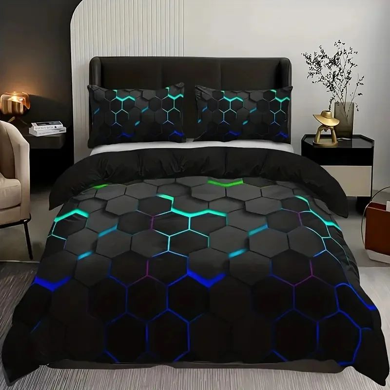 Colorful Geometry Bedding Set - Duvet Cover With Pillowcase For Single Double Bed Kids Adults Queen King Size Options Available