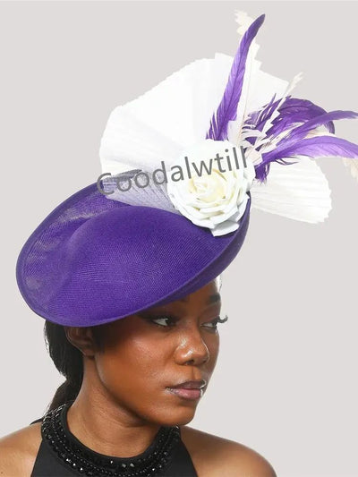 Navy Mesh Fascinator Wedding Women Hat Ladies Royal Ascot Headpiece For Festival Party Pillbox Cap Flower Headwear Church Event