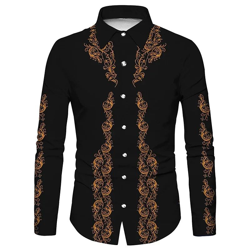 Tribal western men's top shirt pattern blue pink black trendy fashion casual party high quality material 2025 new suit