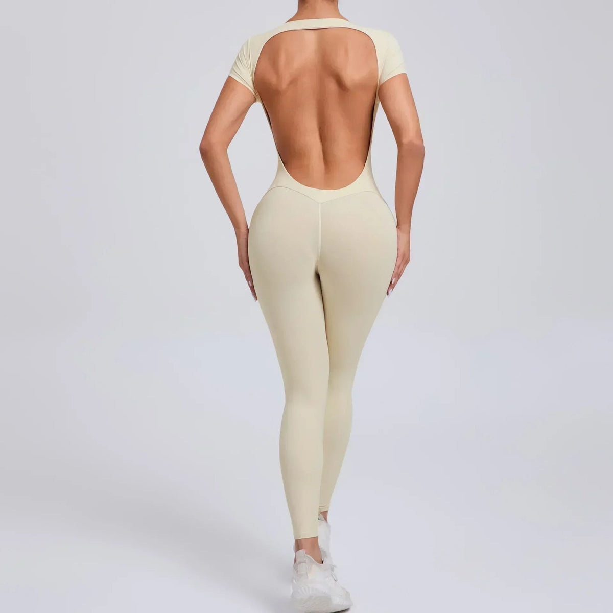 Seamless Yoga Jumpsuits Sports Fitness Hip-lifting Short-sleeved Backless One-piece Workout Gym Leggings Tracksutis for Women