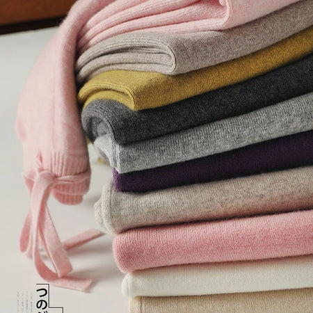 Spring Autumn Women High Waist Wool Wide Leg Pants Solid Soft Warm 100% Merino Wool Knitted Trousers Belt Casual Korean Fashion