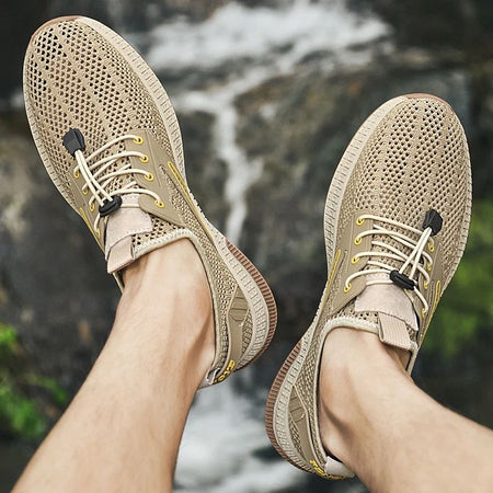 Outdoor Men Casual Shoes Genuine Leather Mens Shoes Brand Climbing Hiking Travel Shoes  Breathable Man Sneakers Summer Footwear