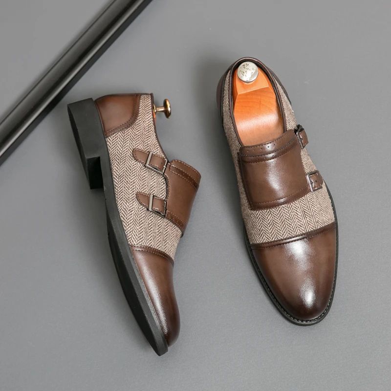Spring Italian Double Button Loafers High-quality Blue Leather Shoes for Men Men Leather Shoes Patent Mens Wedding Dress Shoes