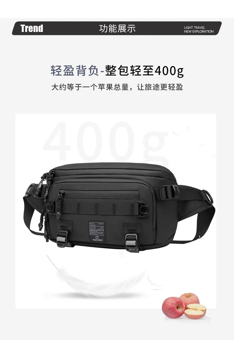 OZUKO  Tactical bag Fanny Pack Outdoor Sports Tactical  Multifunction Waterproof Male Chest Bag Mens Crossbody Bags