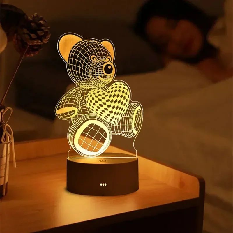 USB Operated 3D Acrylic LED Night Light Festival Birthday Kids Gifts Bedroom Bedside Decor Night Lamp Home Novelty Lighting