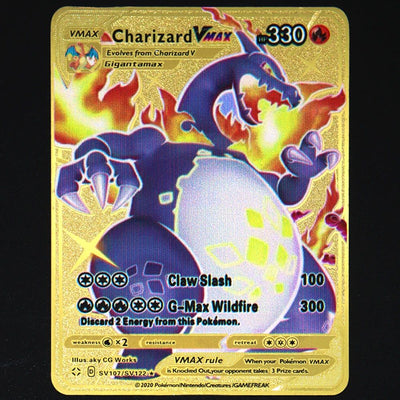 Pokemon 183200 Points High Hp  Gold Black English French Metal Cards Vmax Mega GX Game Collection Cards Charizard Pikachu Mewtwo