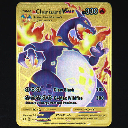 Pokemon 183200 Points High Hp  Gold Black English French Metal Cards Vmax Mega GX Game Collection Cards Charizard Pikachu Mewtwo