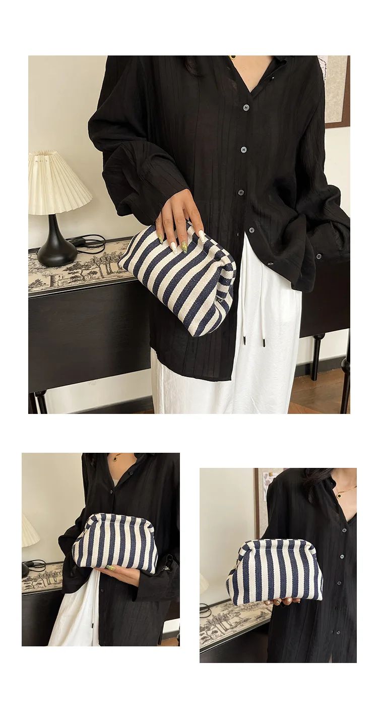 Casual Colorblock Bag Ladies Ruched Cloud Purse Summer Woven Crochet Purses for Women Beach Clutch Handbags 2025 Dumpling Hobo