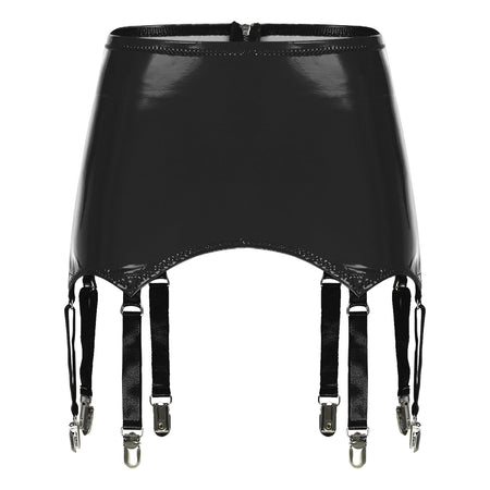 Womens Garters Latex Skirts Ladies Suspender Belt Wet Look Patent Leather Mini Skirts Garters with Metal Clips Clubwear Costume