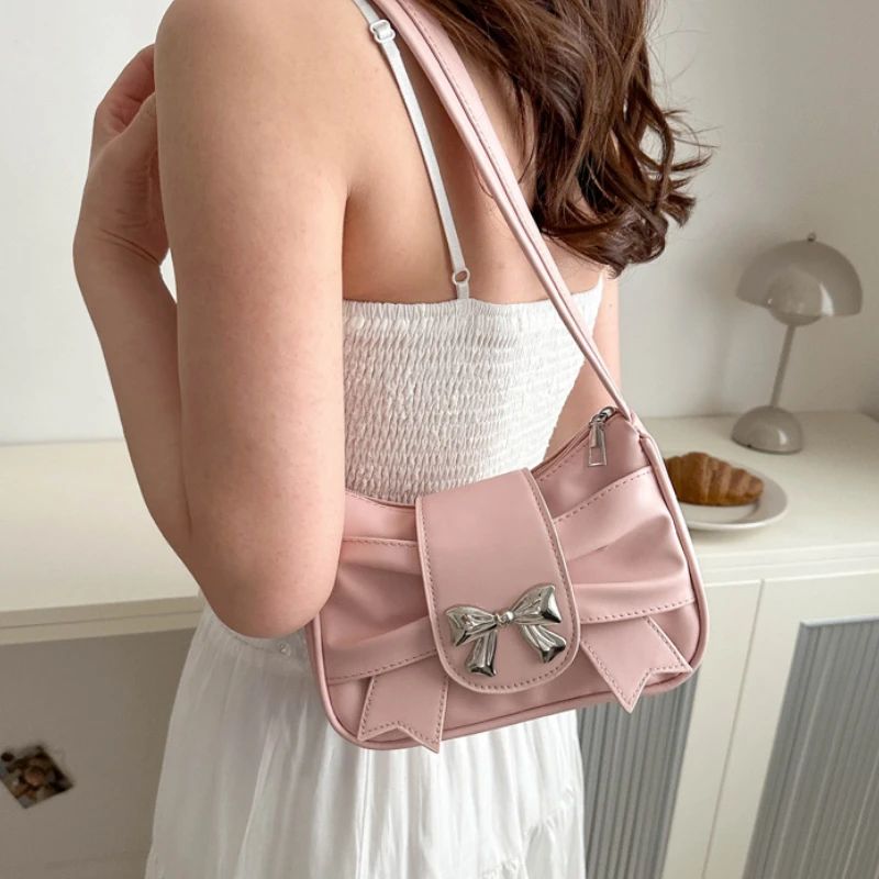 Trendy Bow Shoulder Bag Handbag Casual Underarm Bag Daily Commuting Bags PU Leather Lady Banquet Bag Business Women's Bags