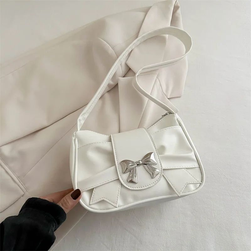 Trendy Bow Shoulder Bag Handbag Casual Underarm Bag Daily Commuting Bags PU Leather Lady Banquet Bag Business Women's Bags