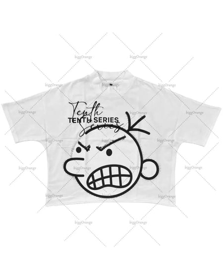 American Hip-hop Anime Print Oversized T-shirt Men Retro Trendy Streetwear Top Pure Cotton Round Neck Casual Loose Short Sleeves