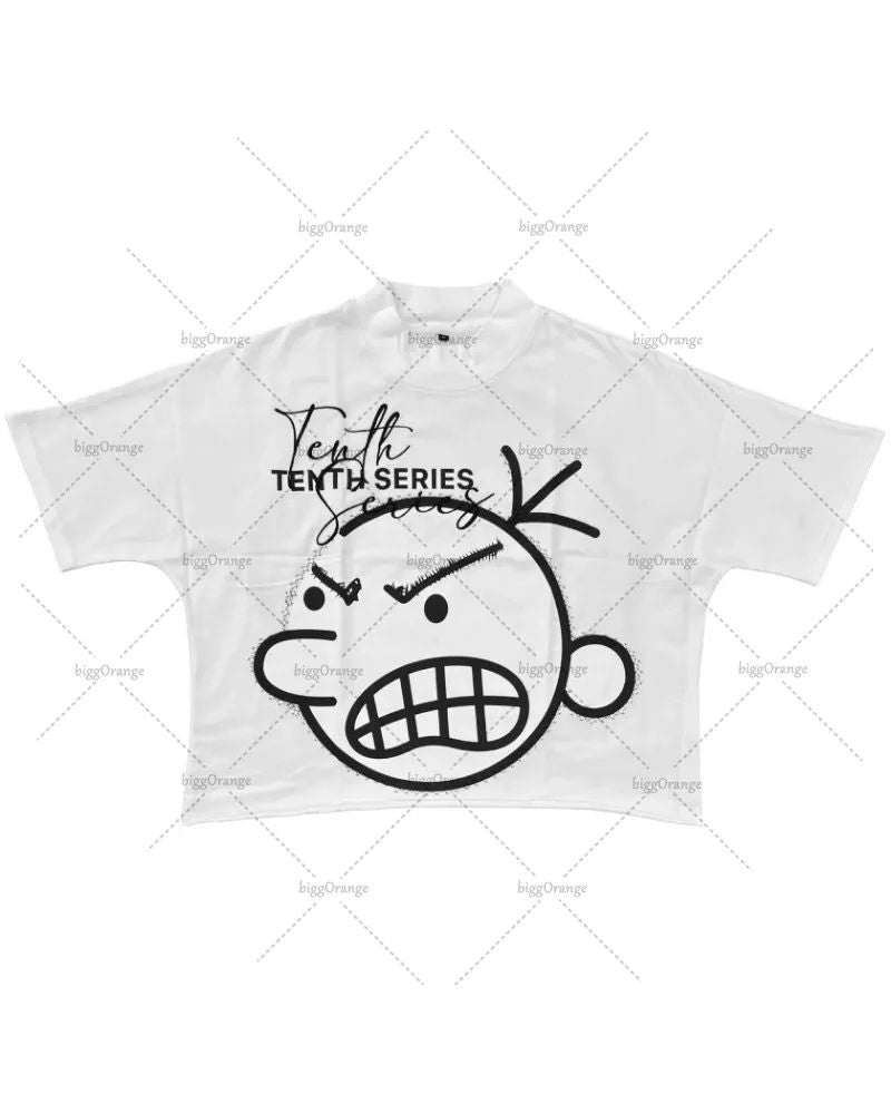 American Hip-hop Anime Print Oversized T-shirt Men Retro Trendy Streetwear Top Pure Cotton Round Neck Casual Loose Short Sleeves