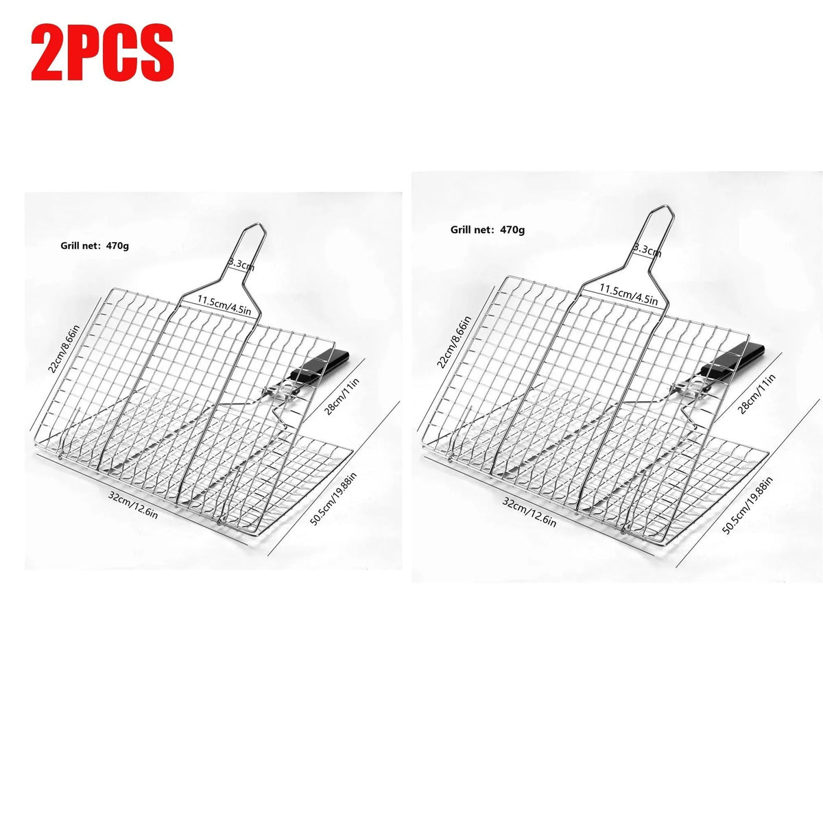 Grill fish basket, collapsible portable stainless steel grill basket with detachable handle and storage bag