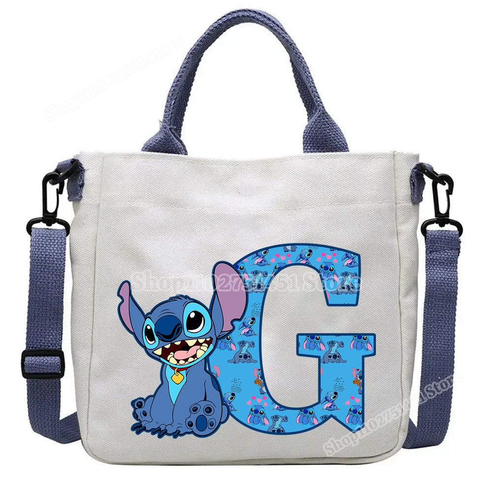 Disney Stitch Letter A-Z Print Shoulder Bags Cute Anime Action Figure Stich Purses Handbags Women Sling Messenger Bag Gift