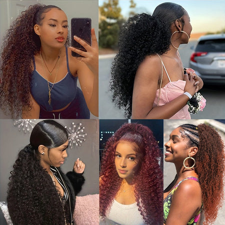 8-26 Inch Afro Kinky Curly Drawstring Ponytail Human Hair Extensions 3C 4A Brazilian Remy 100% Human Hair Ponytail For Women
