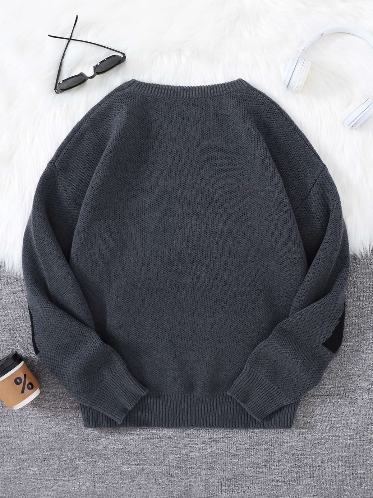 New Popular Spring Autumn Graffiti Jacquard Pattern Pullover Sweater Casual Round Neck Contrast Color Knitted Men's Pullover