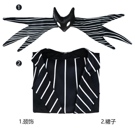 Anime Jack Skellington Cosplay Costume Christmas Night Outfit Black Stripe Dress For Woman Halloween Party Fancy Demon Clothes