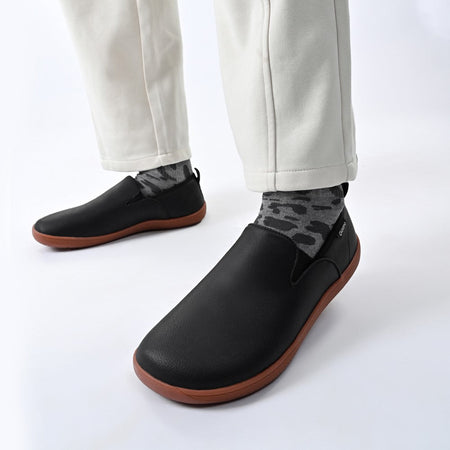 Oiaano  Wide Toe Men Minimalist Shoes  Comfortable Sneakers Leather Casual Shoes Black Slip On Leisure Loafers  Drive  Office