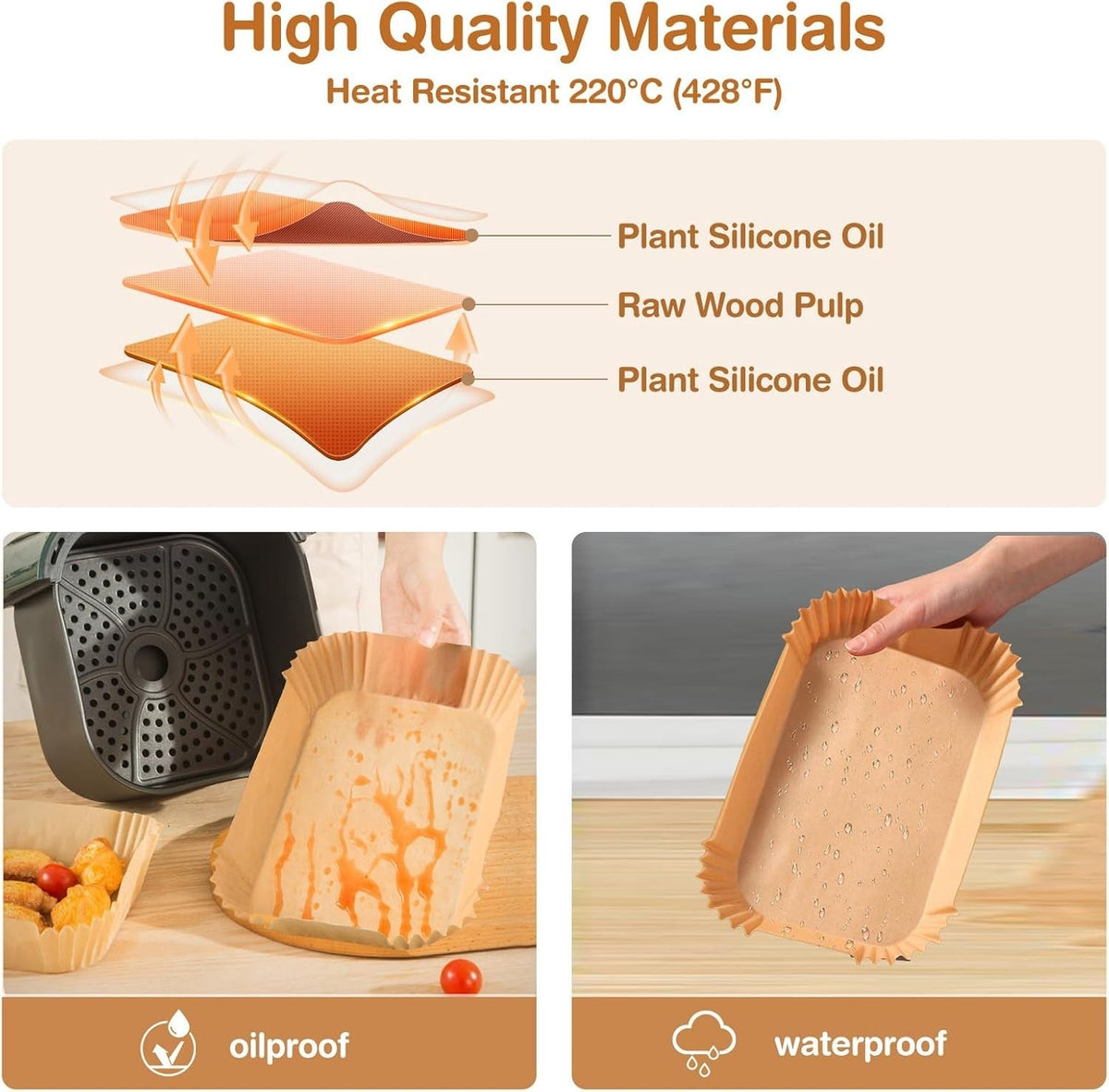 Air Fryer Paper for Dual Zone,100pz 22x14 cm,Disposable Non-stick Paper Air Fryer for Cecotec/Masterpro/Ninja AF300EU/AF400EU